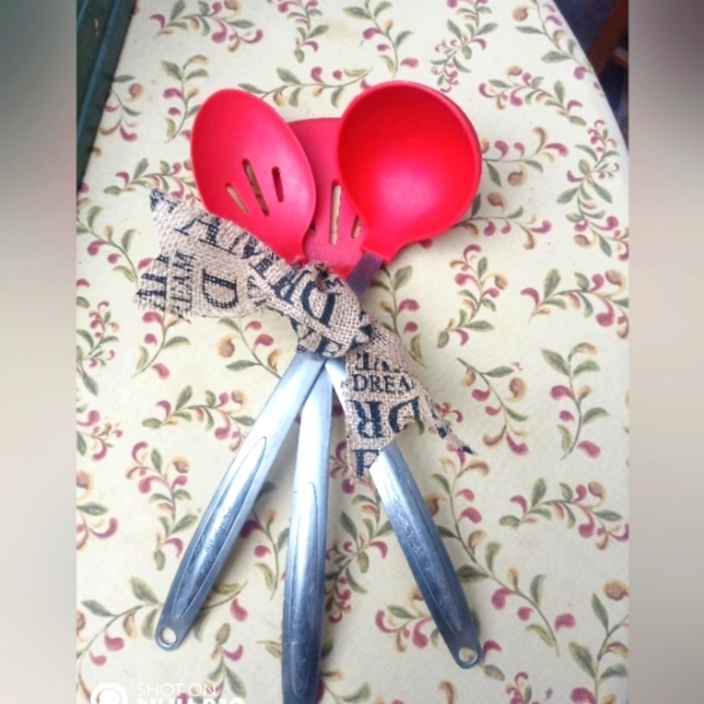 Set Of 3 Chef Mate Red Silicone Utensils With Stainless Steel Handles